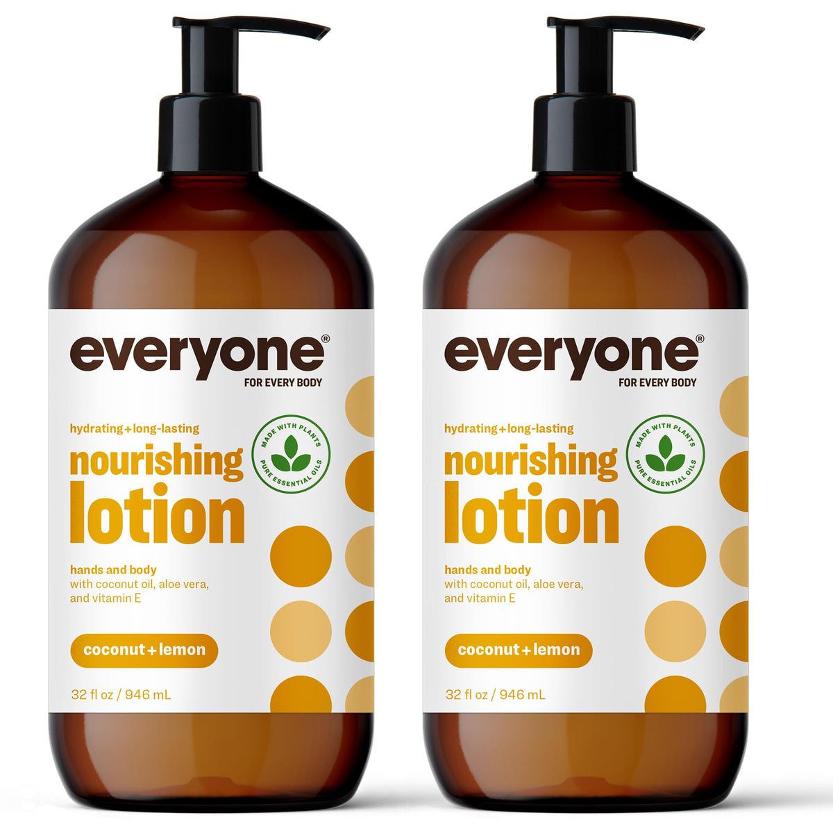 Everyone Nourishing Hand And Body Lotion, 32 Ounce (Pack Of 2), Coconut And Lemon, Plant-Based Lotion With Pure Essential Oils,
