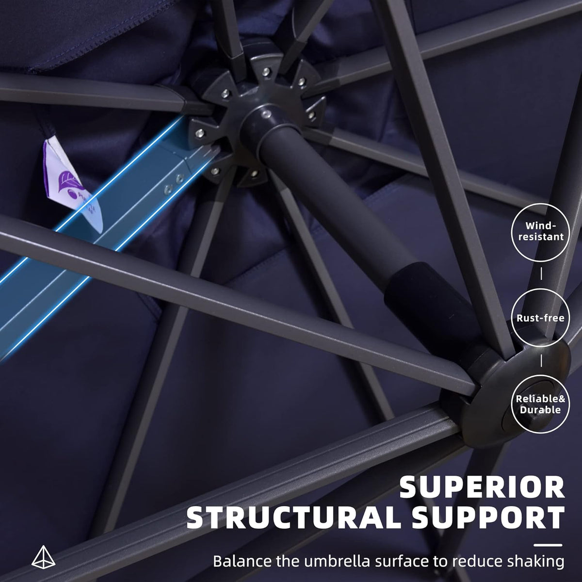PURPLE LEAF 10 Feet Patio Umbrella Outdoor Cantilever Square Umbrella Aluminum Offset Umbrella with 360-degree Rotation for Garden Deck Pool Patio, Navy Blue