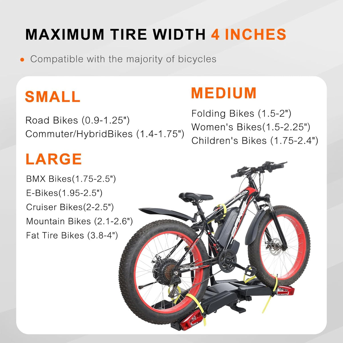 2 E-Bike Foldable Hitch Mount Bike Rack with Light for 2" Receiver SUV & Trucks, Up to 4'' Fat Tire, Lockable Hitch Racks for E-Bike with Ramp and Wheels, 180 LBS Capacity