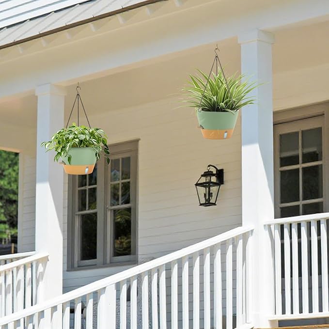 ZMTECH 12 Inch Hanging Planters for Indoor Plants, 2 Pack Self Watering Hanging Planter with Visual Reservoir, Hanging Pots for Plants Outdoor with Drainage Hole and Plant Hanger(Green)