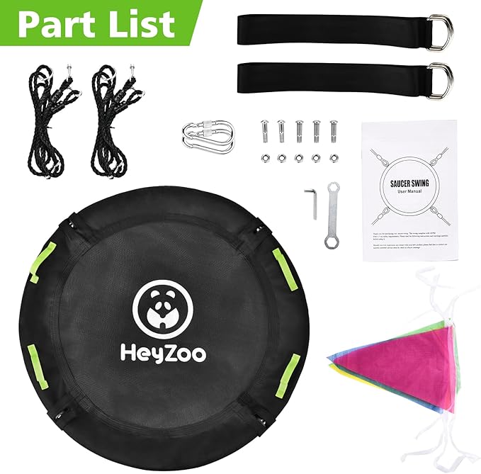 Tree Swing, 60 inch Larger Saucer Swing for Whole Family, 900lbs Weight Capacity, with Adjustable Hanging Straps, for Outdoor Backyard, Gifts for Kids, Black