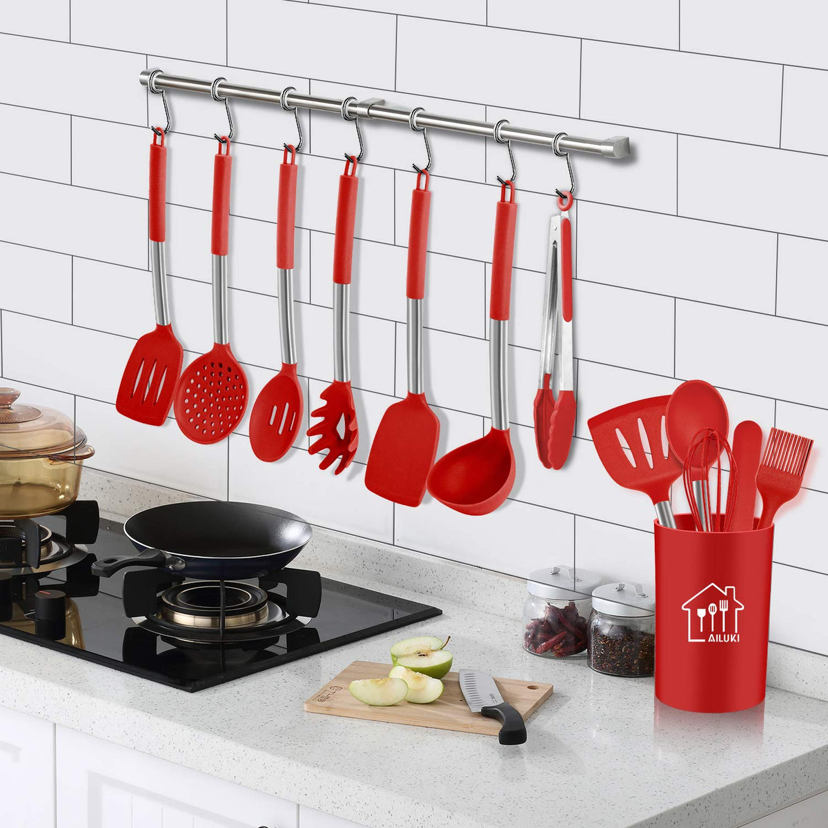 26 Pcs Kitchen Silicone Cooking Utensils Set, Red Kitchen Decor