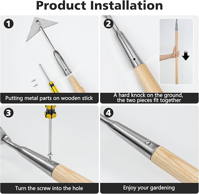 Berry&Bird Triangle Hoe, 60'' Winged Weeder Garden Hoes with Long Wood Handle, Gardener Stainless Steel Warren Hoe, Garden Weeder Hoe Tool for Quickly Weeding, Edging and Gardening Tools