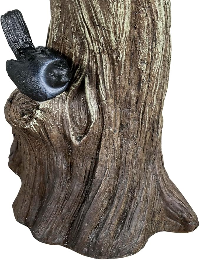 SunJet 23 Inch High Wood-Look Concrete Bird Bath with Decorative Faux Bird – Birdbath Rustic & Long-Lasting Design, Enhances Garden, Patio, Yard, Lawn Decor
