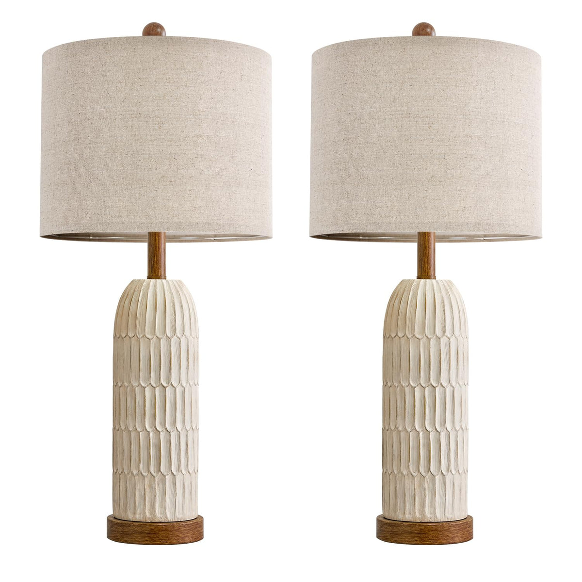 OYEARS 26.5" Bedside Table Lamps Set of 2, Farmhouse Table Lamp with USB A+C Charging Ports,Vintage Nightstand Lamp for Bedrooms and Living Rooms, Retro Resin End Table Lamp with Linen Shade, Brown