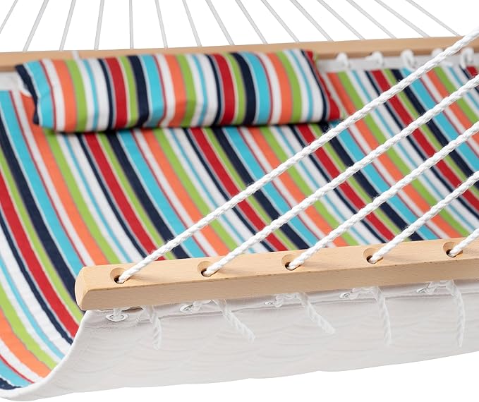 Lazy Daze 12 FT Sunbrella Quilted Hammock Double Hammock with Hardwood Spreader Bar, for Patio Outdoor Outside All Weather, 450 lbs Capacity, Carousel Confetti