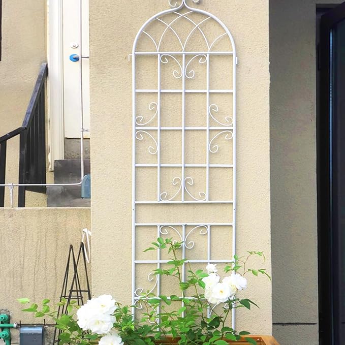 2 Pack Metal Garden Trellis 71" H Fence Rustproof Garden Trellis for Climbing Plants Support Roses Flower Outdoor Lawn, Cream White