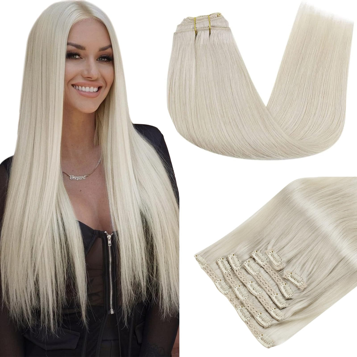 Runature Clip In Hair Extensions White Blonde Real Human Hair Clip In Extensions Blonde Double Weft Full Head Hair Extensions Cl