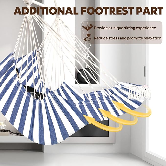 Chihee Hammock Chair Hanging Chair with Foot Rest 2 Cushions Max 500lbs Robust Metal Spreader Bar Collapsible Easy Storage Soft Cotton Swing Chair Strong Strap Iron Carabiner Side Pocket Included