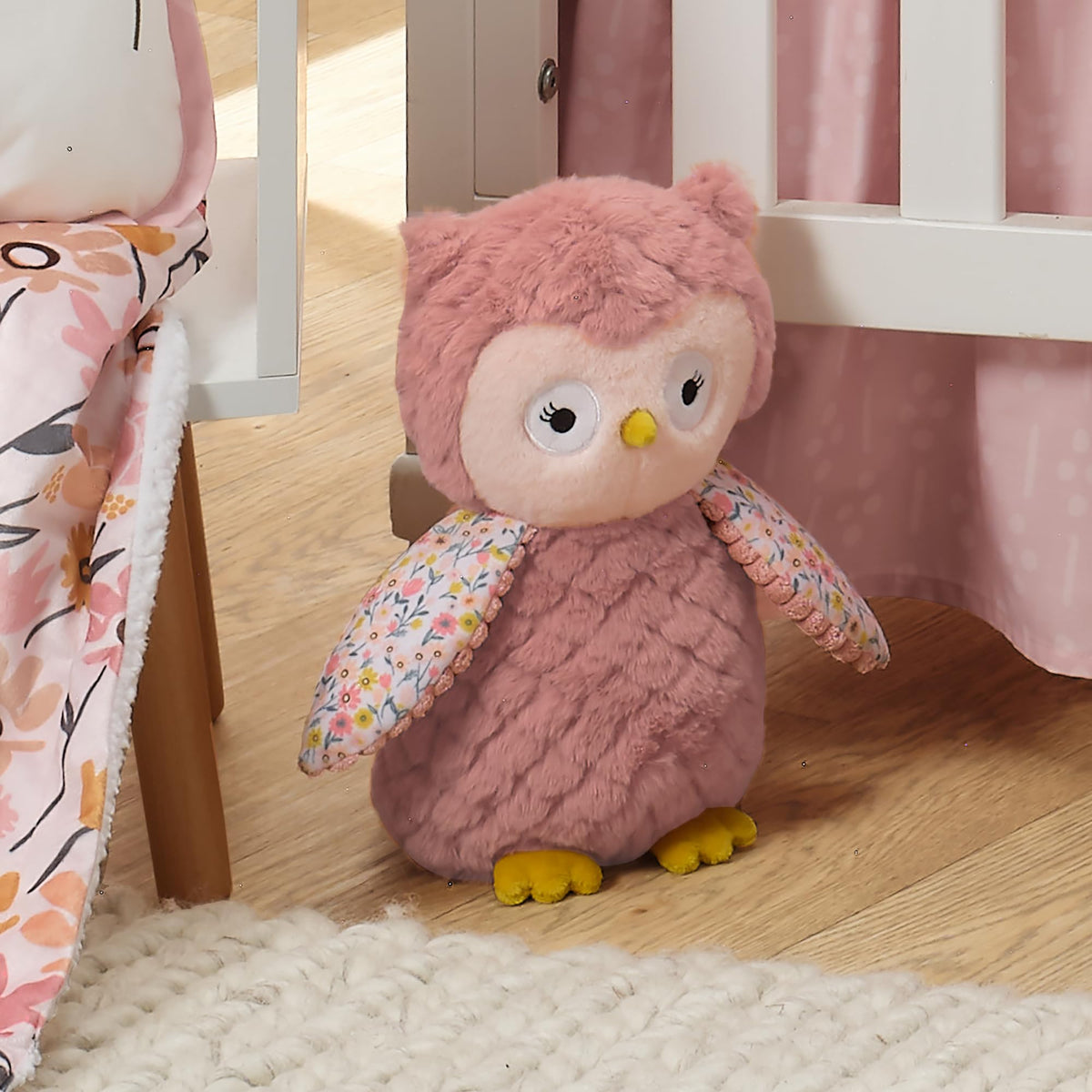 Lambs & Ivy Little Garden Textured Floral Plush Owl Stuffed Animal Toy