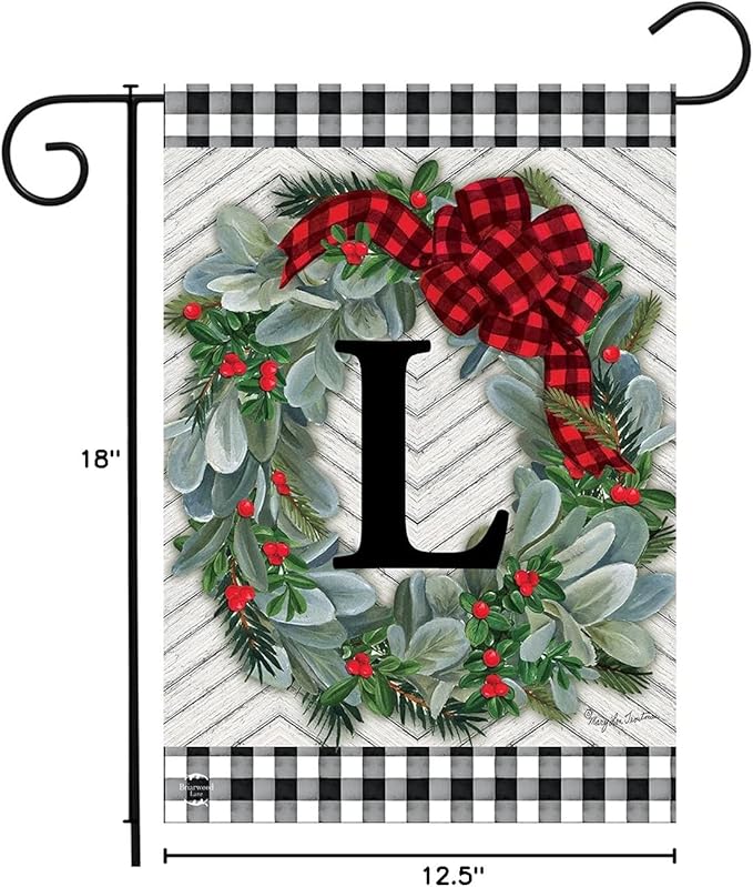 Briarwood Lane Winter Wreath Monogram Letter L Garden Flag