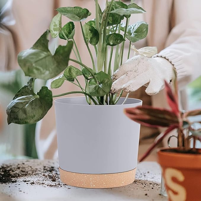 QCQHDU 10 inch Plant Pot, 2 Pack Planters for Indoor Plants with Drainage Holes & Saucer, Outdoor Flower Pots Home Garden Modern Decor