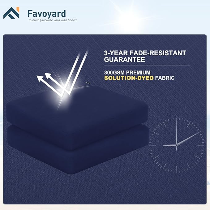 Favoyard Outdoor Chair Cushion 19 x 19 x 3 Inch Rainproof & 3-Year Fade Resistant Patio Furniture Cushions with Removable Cover and Adjustable Ties for Garden Sofa Couch Pads Set of 2, Blue