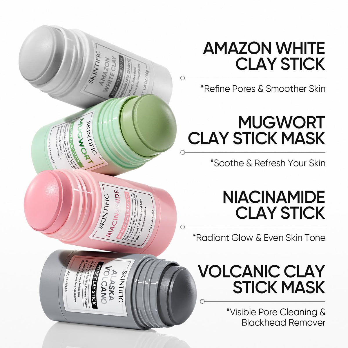 SKINTIFIC Deep Pore Cleansing Blackhead Remover Face Mask Stick, Mud Mask with Natural Alaska Volcano Clay, Gentle Exfoliating, Smoothing Skin, Non-Drying, Skincare Facial Mask