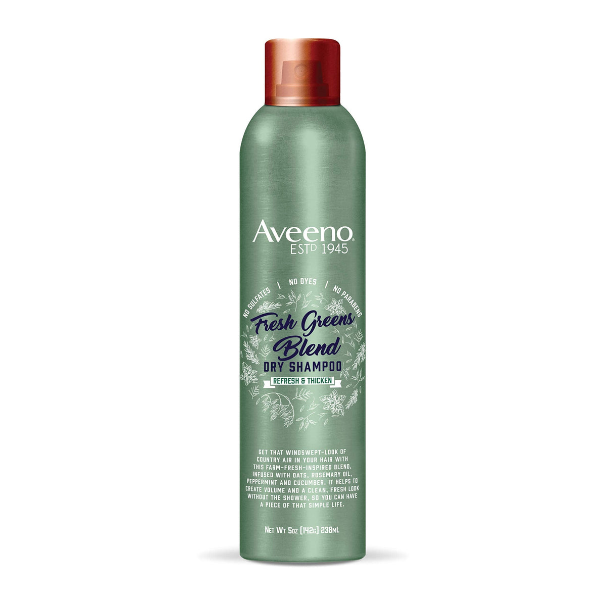 Aveeno Fresh Greens Blend Sulfate-Free Dry Shampoo Spray With Rosemary, Peppermint & Cucumber To Thicken & Nourish, Volumizing D