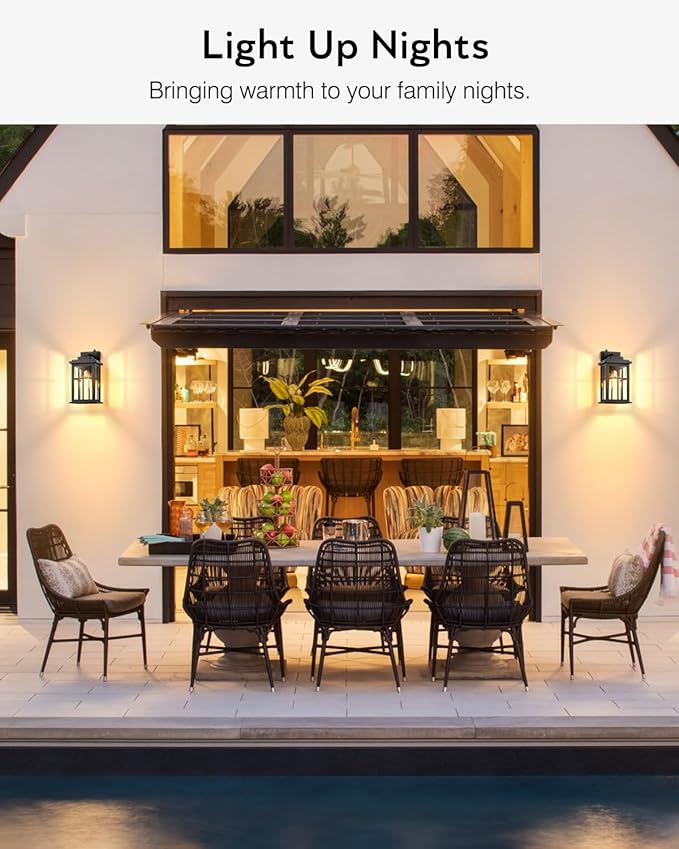 Outdoor Wall Lights Dusk to Dawn, Black Lights for House, Waterproof Exterior Lighting Fixtures, Outdoor Light Fixture with Tempered Glass for House, Porch, Garage, Doorway