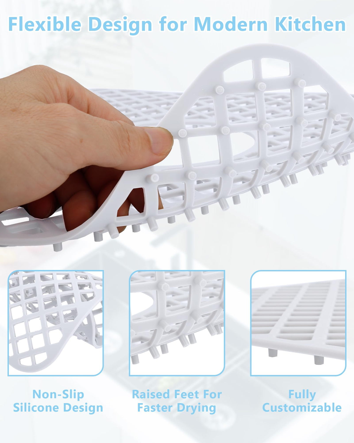 BEHOK 2 Pack Silicone Sink Protectors for Kitchen Sink, Trellis 13x11 White