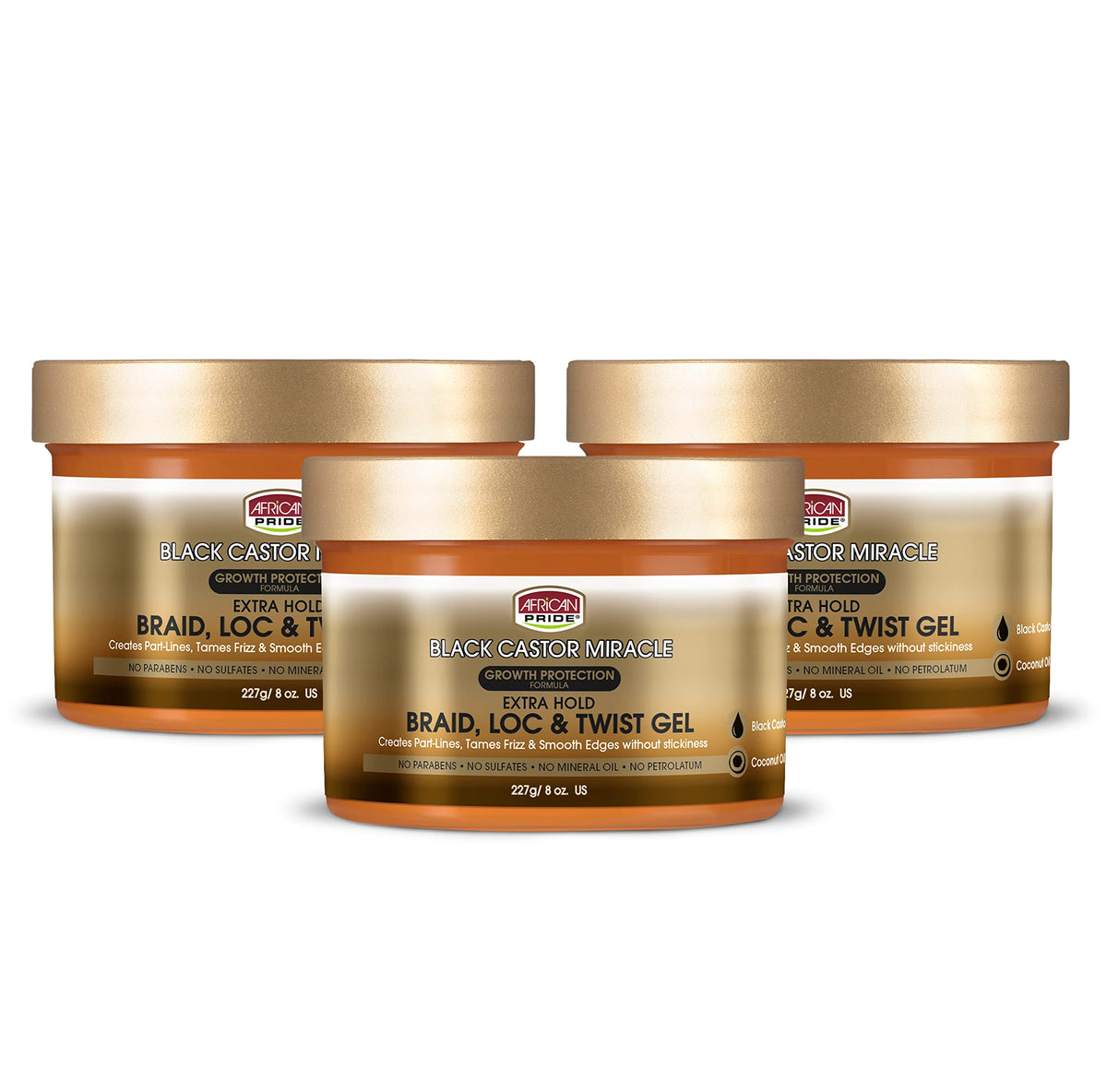 African Pride Black Castor Miracle Extra Hold Braid, Loc, Twist Gel - Tames Frizz & Edges, No Parabens, No Sulfates, No Mineral