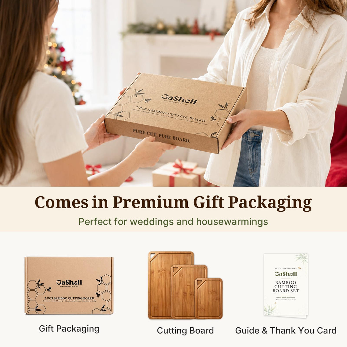 GASHELL Bamboo Cutting Board Set with Beeswax Coating for Kitchen(S+M+L)