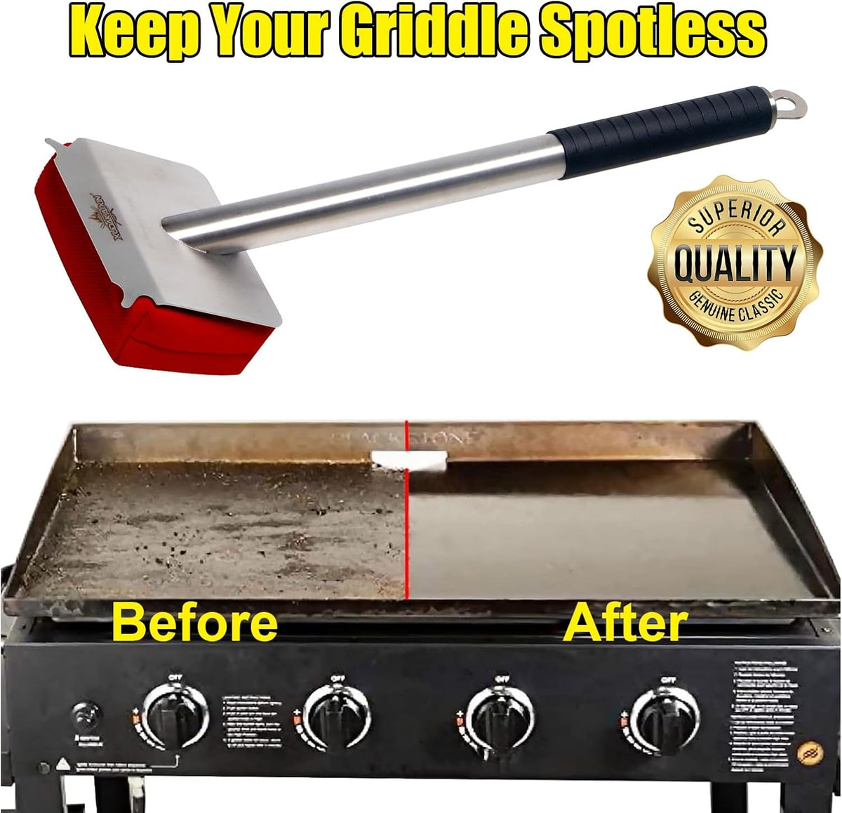 Grill Brush Bristle Free,BBQ Replaceable Scraper Cleaning Head,Safe Grill Accessories for Cast Iron Grates/Porcelain/Weber Gas/Charcoal Grill,Grill Brush for Outdoor Grill-Red