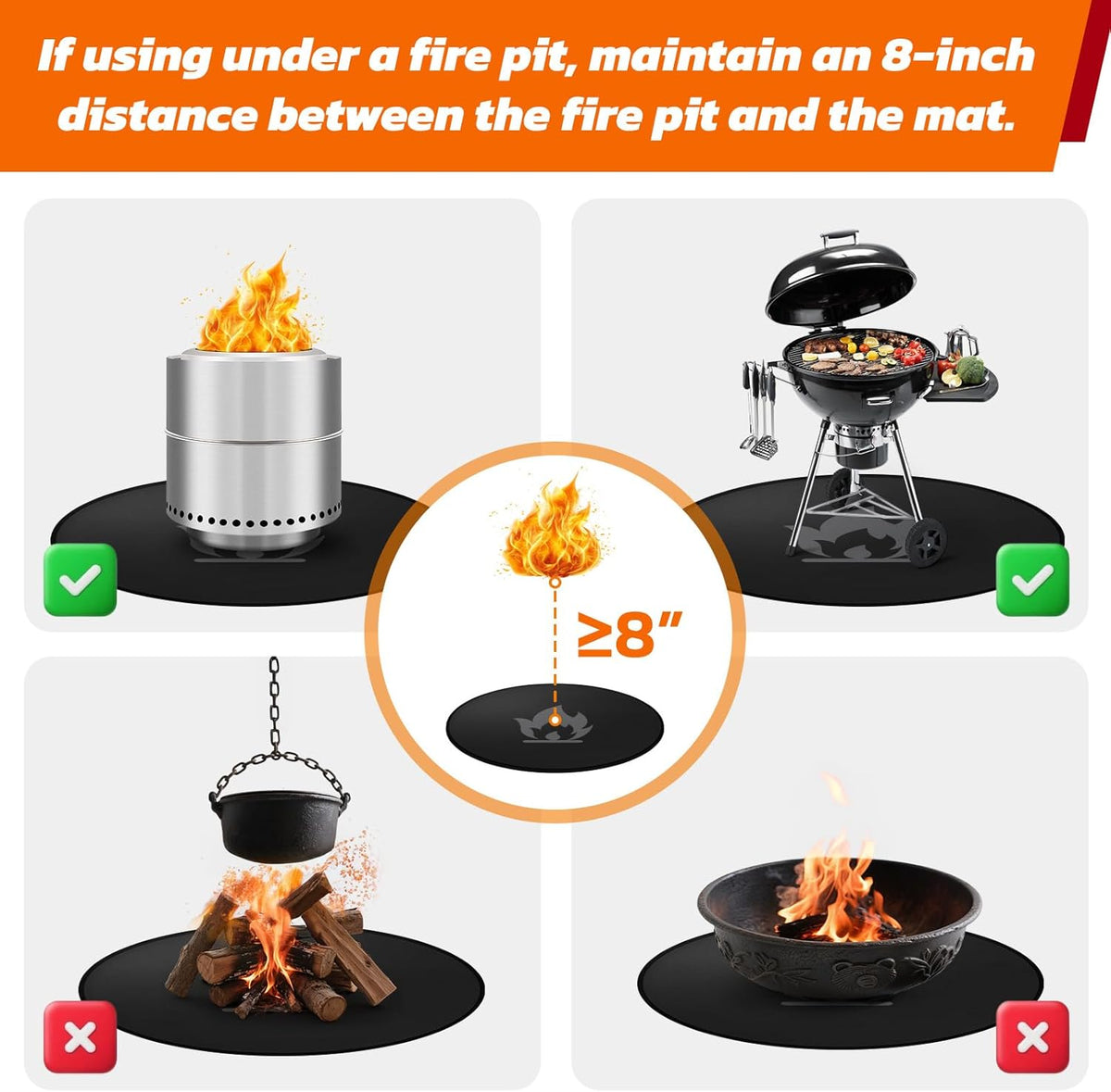 36" Fire Pit Mat for Solo Stove Bonfire: Round Fireproof Under Grill Mat Heat Insulated Indoor Fireplace Pad Protector for Decks, Patios, Grass, BBQ Smoker, Portable Reusable Oil-Proof and Waterproof