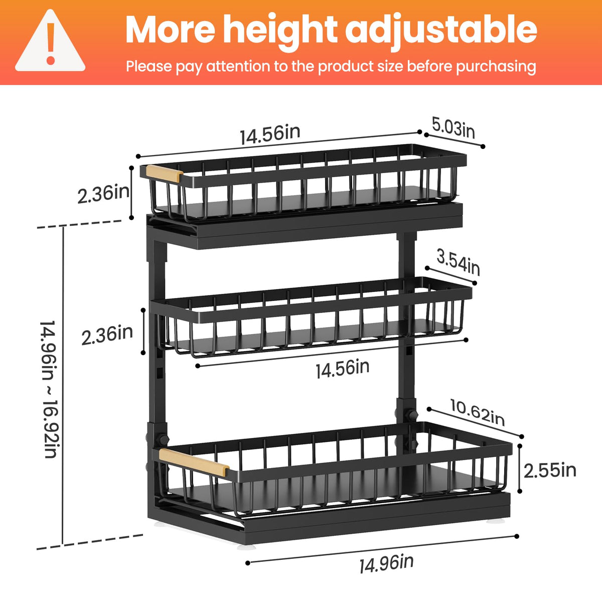 Under Sink Organizer and Storage for Bathroom and Kitchen - 2 Pack 3 Tier