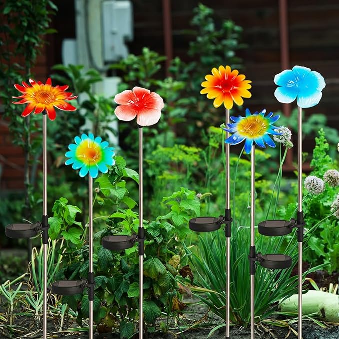 EiGreen 6 Pack Solar Garden Lights Outdoor Decor,Stake Yard Figurine Colorful Flower Light, Housewarming Ornament for Patio, Lawn, Yard, Pathway (Art Deco)