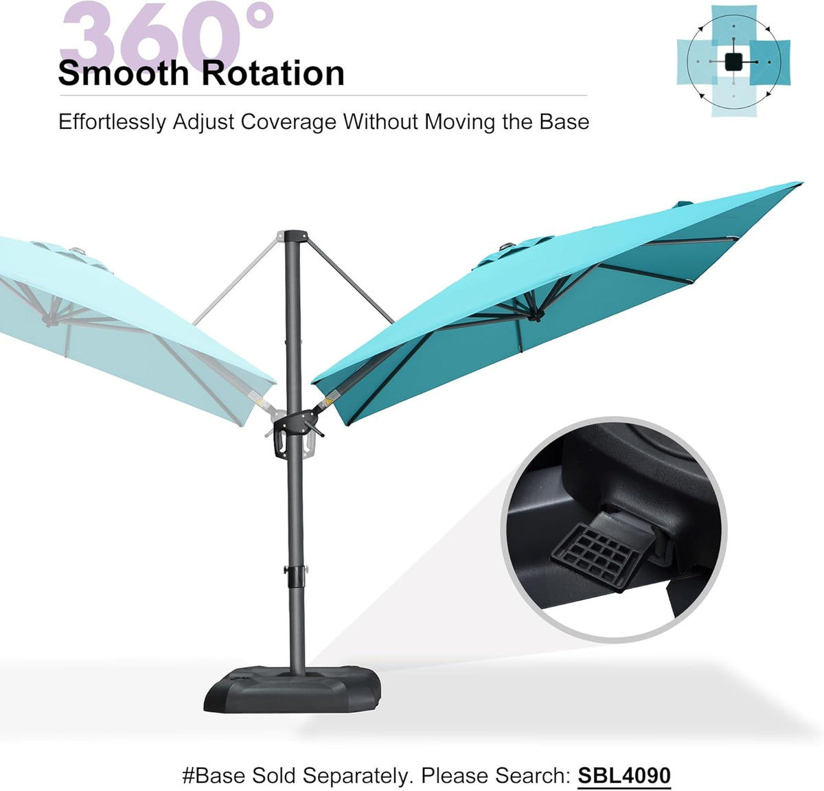 PURPLE LEAF 8 Feet Patio Umbrella Outdoor Cantilever Square Umbrella Aluminum Offset Umbrella with 360-degree Rotation for Garden Deck Pool Patio, Turquoise Blue