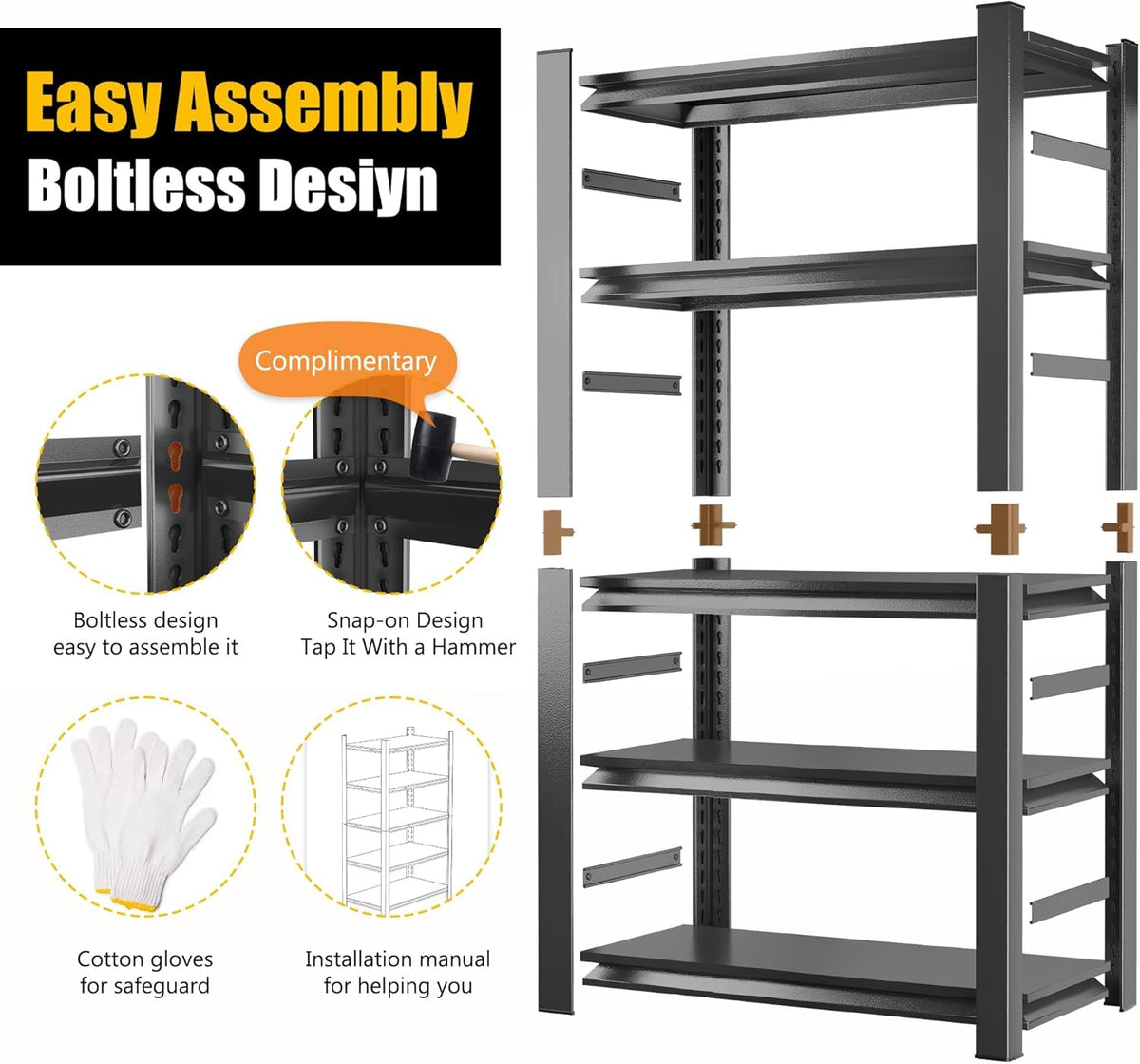 63" Heavy Duty Garage Shelving, 5-Tier Adjustable Storage Shelf, 2000lbs Capacity for Kitchen Garage Warehouse Organization