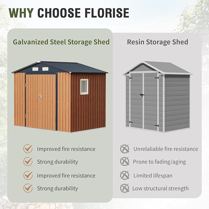 8x6 Ft Storage Shed, Large Outdoor Shed with Window, Lockable Doors, Outside Steel Shed for Garden, Backyard, Lawn, Patio Utility, Tool Storage