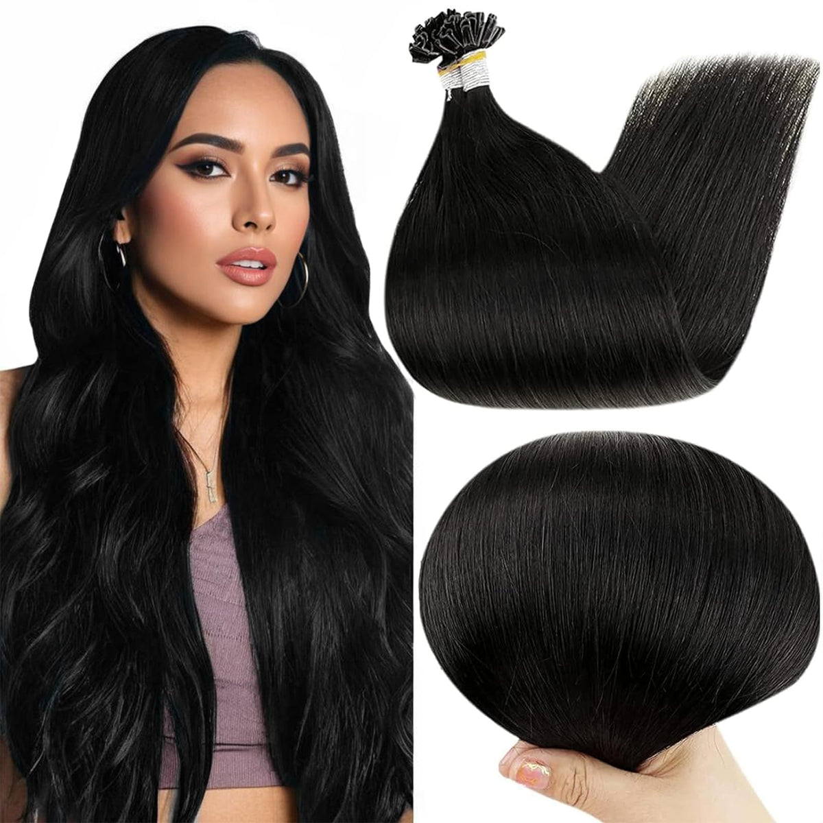 Full Shine U Tip Keratin Hair Extensions Real Human Hair Keratin Bond Black Hair Extensions Fusion Utip Hair Extensions Real Rem