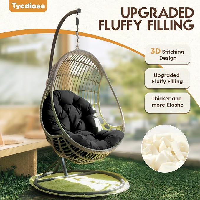 Egg Chair Cushion Replacement, Waterproof Outdoor Hanging Egg Chair Cushion Hammock Swing Chairs Cushions Pads, U-Shaped Thickened Cushions for Hanging Eggs Chairs, 47x33x7 Inches (Black)