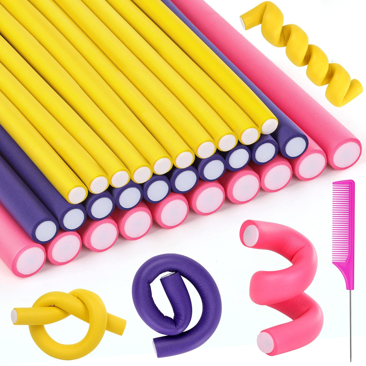 30Pcs 9.45'' Flexible Curling Rods No Heat Hair Rollers Curlers With 3 Sizes Foam Curlers Hair Rods For Short And Long Hair