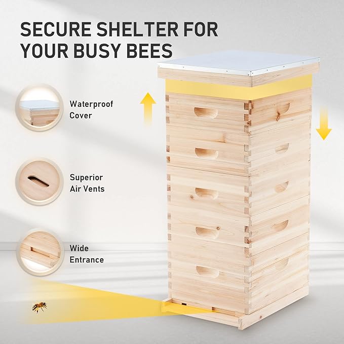 CREWORKS 5 Layer Bee Hive, Beehive for Honey, Bee Box Beekeeping Supplies, Hive Kit for Starter Beekeeper (No Frames)