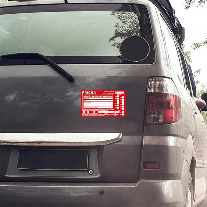 50-Pack Annual Vehicle Inspection Label 1.6 mil Aluminum Red FMCSA Label with Permanent Self Adhesive 6" x 3.5" DOT Compliant