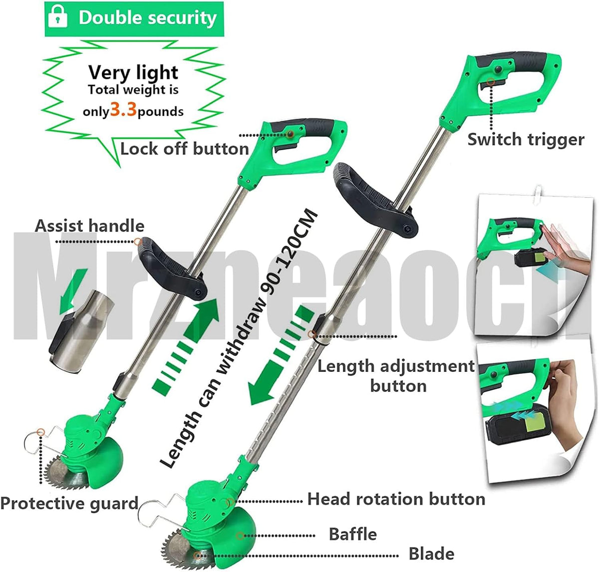 24V Electric Weed Wacker, Electric Cordless Weed Wacker Grass Trimmer Cordless with 2Pcs 2.0Ah Battery and Fast Charger, 10x Nylon Cutting Disc, 2 Types of Metal Cutting Disc