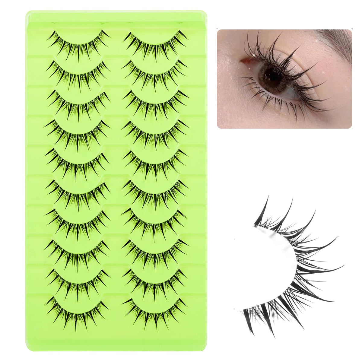Outopen 10 Pairs Manga Lashes With Clear Band Japanese Anime Cosplay Eyelashes Asian False Eyelashes Natural Look Like Individua