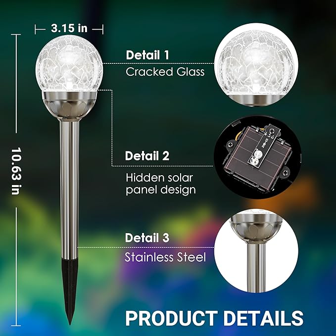SOLPEX Solar Garden Lights Outdoor, 6 Pack Multi-Color Changing&White 2 Modes Solar Powered Glass Ball Garden Lights, Waterproof for Patio Decoration