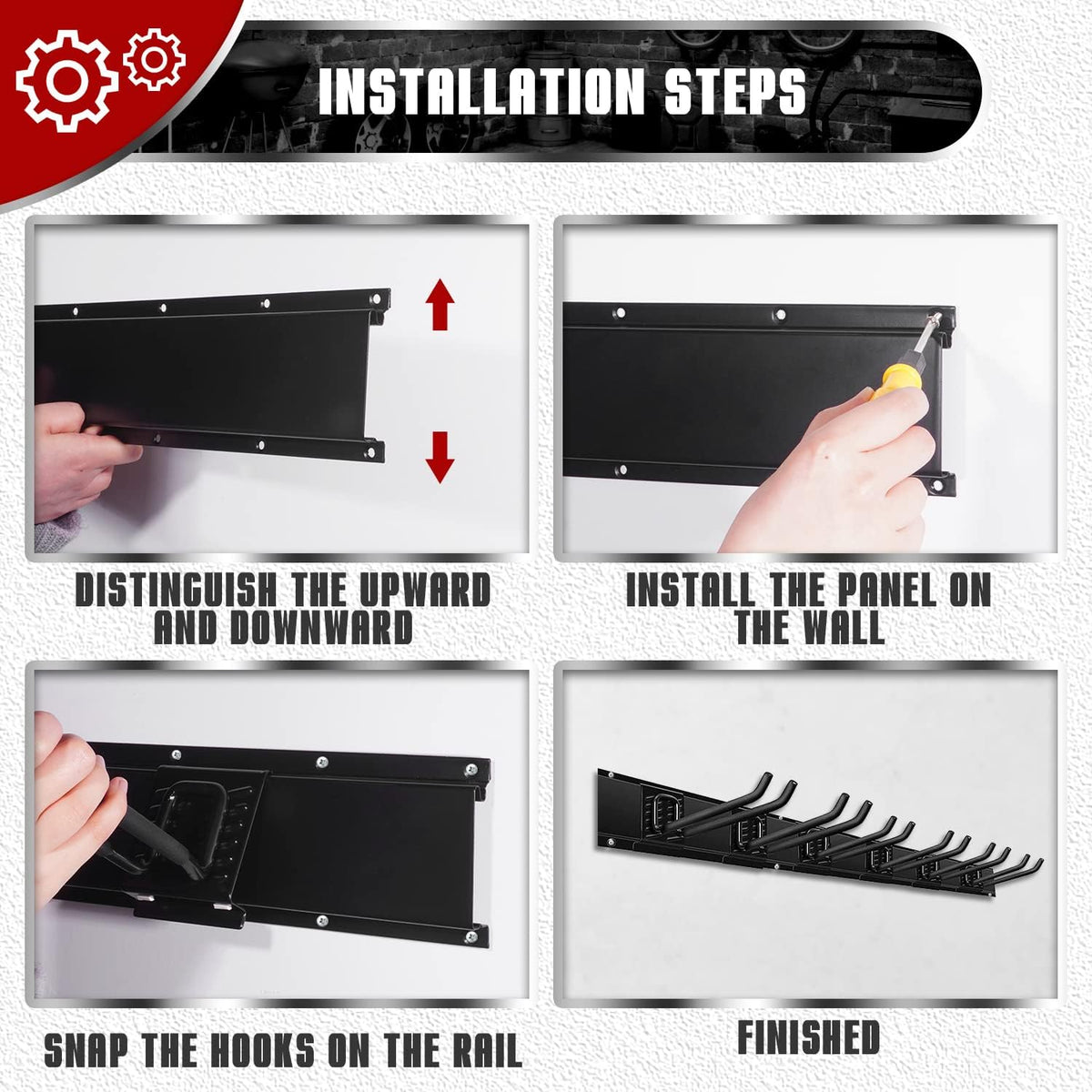 Charmount 48" Garage Storage Wall Organizer with 600lbs, 6 Hooks Broom Holder Wall Mount, Garden Tool Organizer, Easy Installation Tool Storage to Accommodate Brooms, Hoses, Yard Tools and More