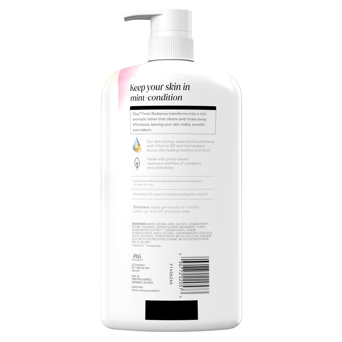 Olay Body Wash for Women, Fresh Radiance, 24/7 Skin-Loving Freshness, Visibly Radiant, Plant Based Cleansers, Vitamin B3 & Antioxidant Blend, For All Skin Types, Strawberry & Mint Scent, 29 fl oz