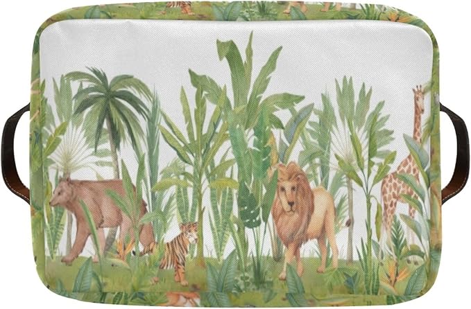 Animal Rectangular Storage Basket Organizer Bin Shelf Baskets For Home Office Dorm Lions Tigers Bears Giraffes Forests