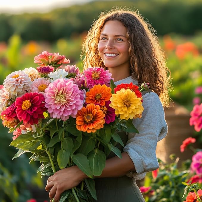 NatureZ Edge Zinnia Seeds for 2025 Planting Outdoors, Over 550 Flower Seeds, 4g, Non GMO Made in USA, Bulk Semillas De Flores para Sembrar, Dahlia Mix, Easy to Grow Zinnia Seed Mix