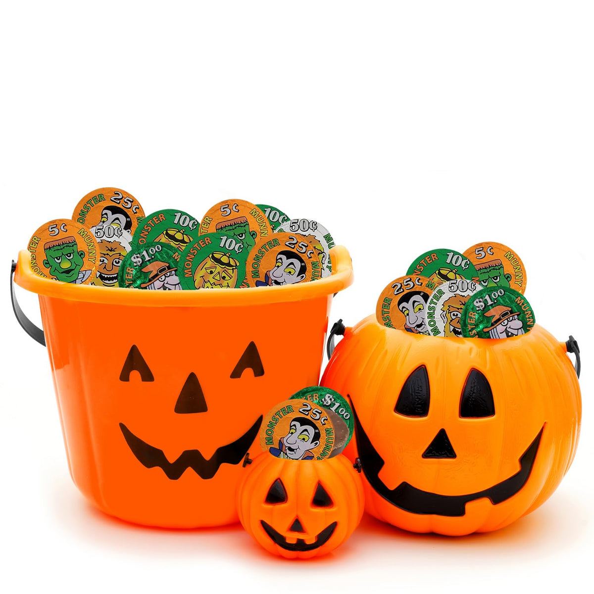 Fruidles Halloween Monster Money Coins Munny, Trick-Or-Treat Party Bag Fillers, Individually Wrapped in Orange, Green, Silver Coin Design Foils