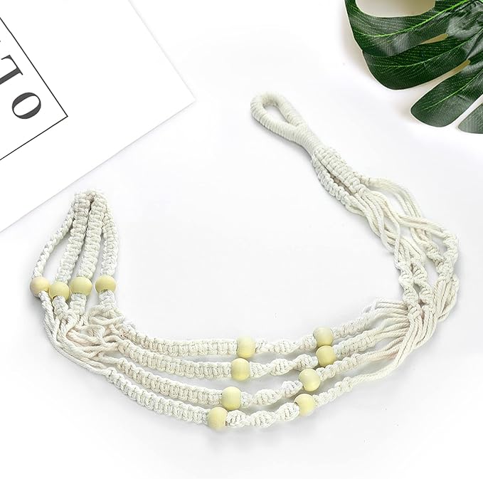 ZMTECH 2 Pack 35 Inch Macrame Plant Hanger (Ivory) Indoor Hanging Planter Basket with Wood Beads Decorative Flower Pot Holder for Indoor Outdoor Boho Home Decor