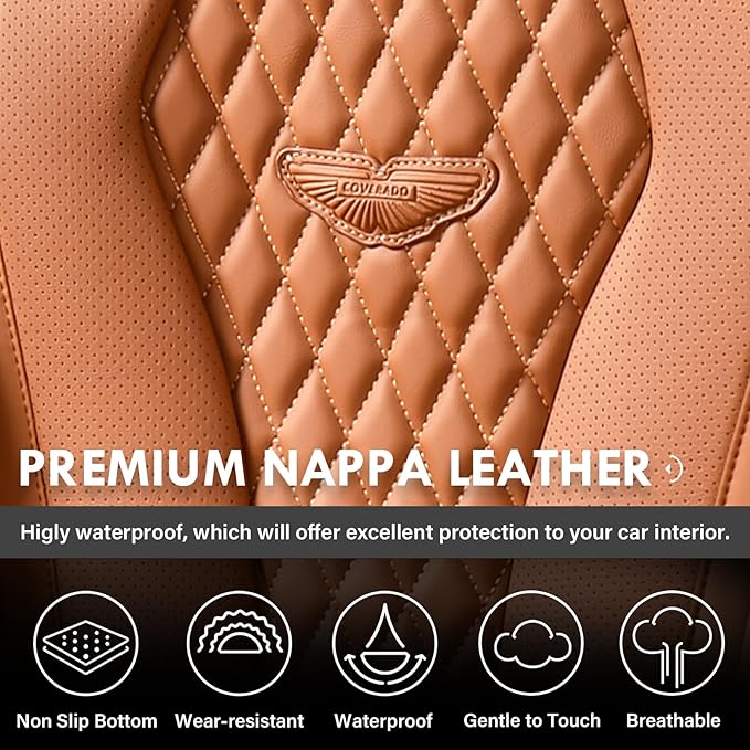 Coverado Seat Covers,Waterproof Seat Covers Front Seats, Brown Car Seat Cover, Luxury Front Car Seat Covers Leather Car Seat Protector, Automotive Car Seat Covers Universal Fit Most Cars