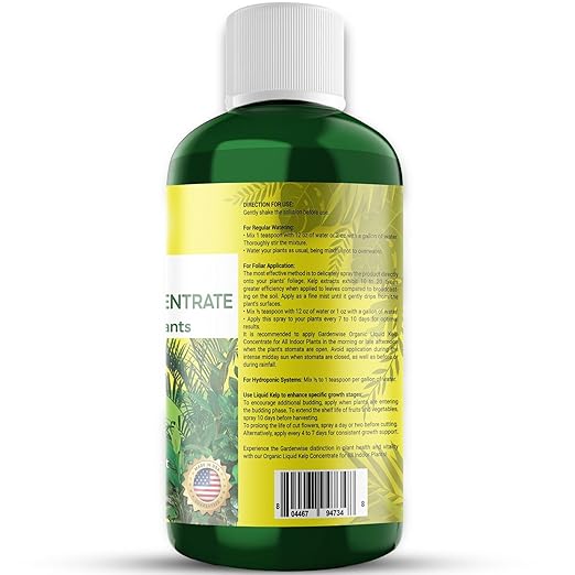 Organic Premium Kelp Seaweed Fertilizer - Liquid Hydroponics Fertilizer - Liquid Plant Food - Nutrient-Rich Soil Enhancer - Natural Plant Food for All Indoor Plants (32 oz)