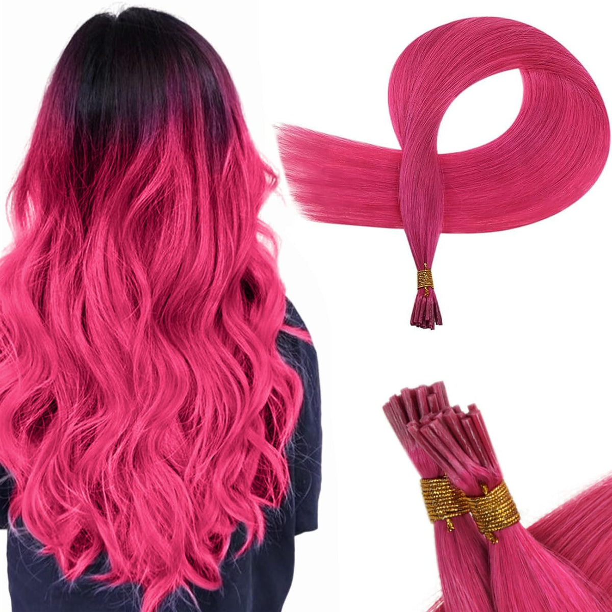 Runature Itip Human Hair Extensions Hot Pink I Tip Hair Extensions Human Hair 16 Inch I Tip Hair Extensions Real Human Hair Pink