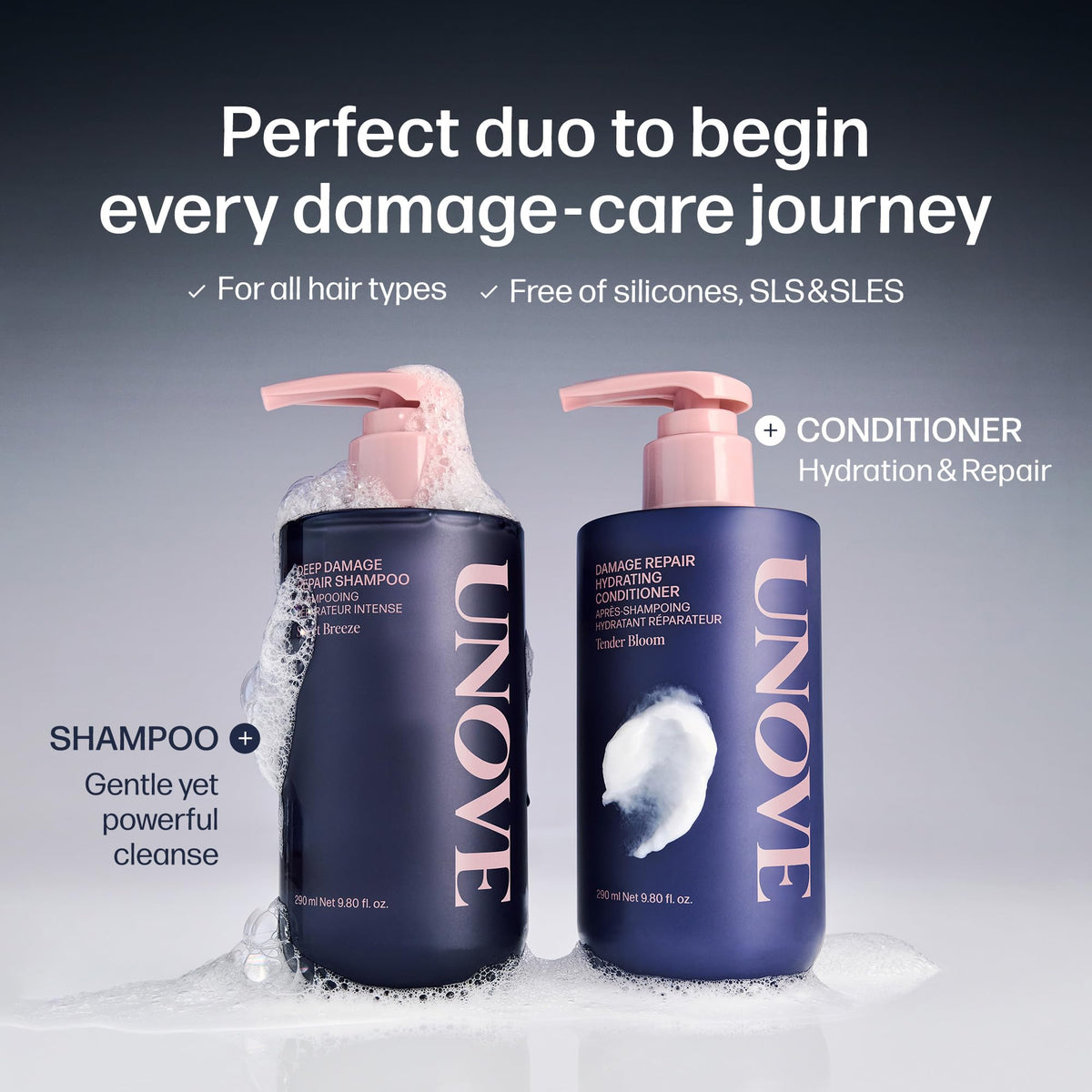 UNOVE Deep Damage Repair Shampoo, Sweet Breeze, 290ml/9.80 fl oz