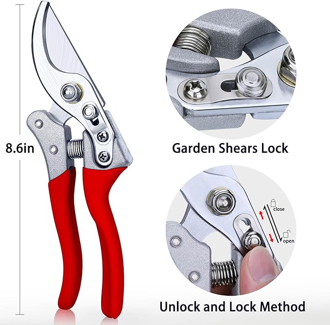 Kynup 2Packs Pruning Shears for Gardening, Garden Shears Scissors Heavy Duty, Bypass Pruner Hand Shears, Tree Trimmers Secateurs, Garden Clippers for Plants, Hedge Shears, Garden Tools (Red)
