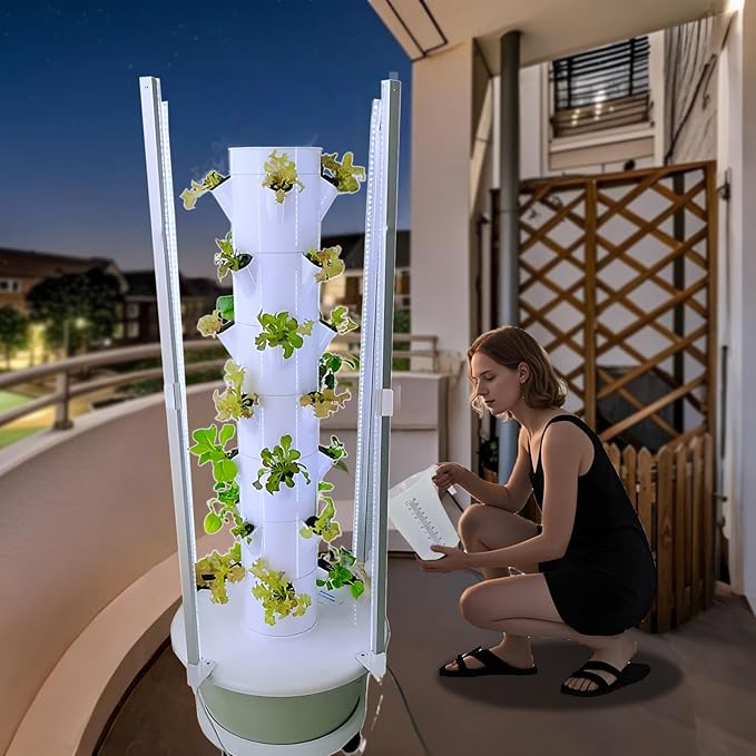 Vertical Hydroponic Growing System Kit – LED Grow Lights, Hydroponic Vegetable Tower,Inddor Lettuce Growing Garden,28 Plant Sites, for Indoor & Outdoor Gardening,Full Spectrum